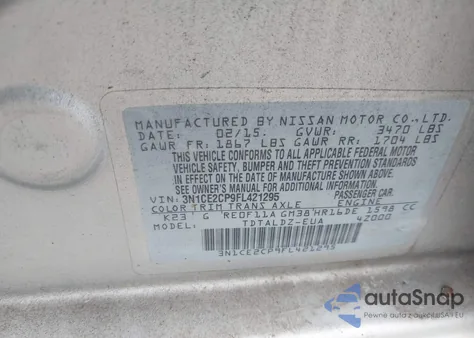 2015 Nissan Versa Note S/S Plus/Sv/Sl/Sr from USA, damaged, VIN 3N1CE2CP9FL421295